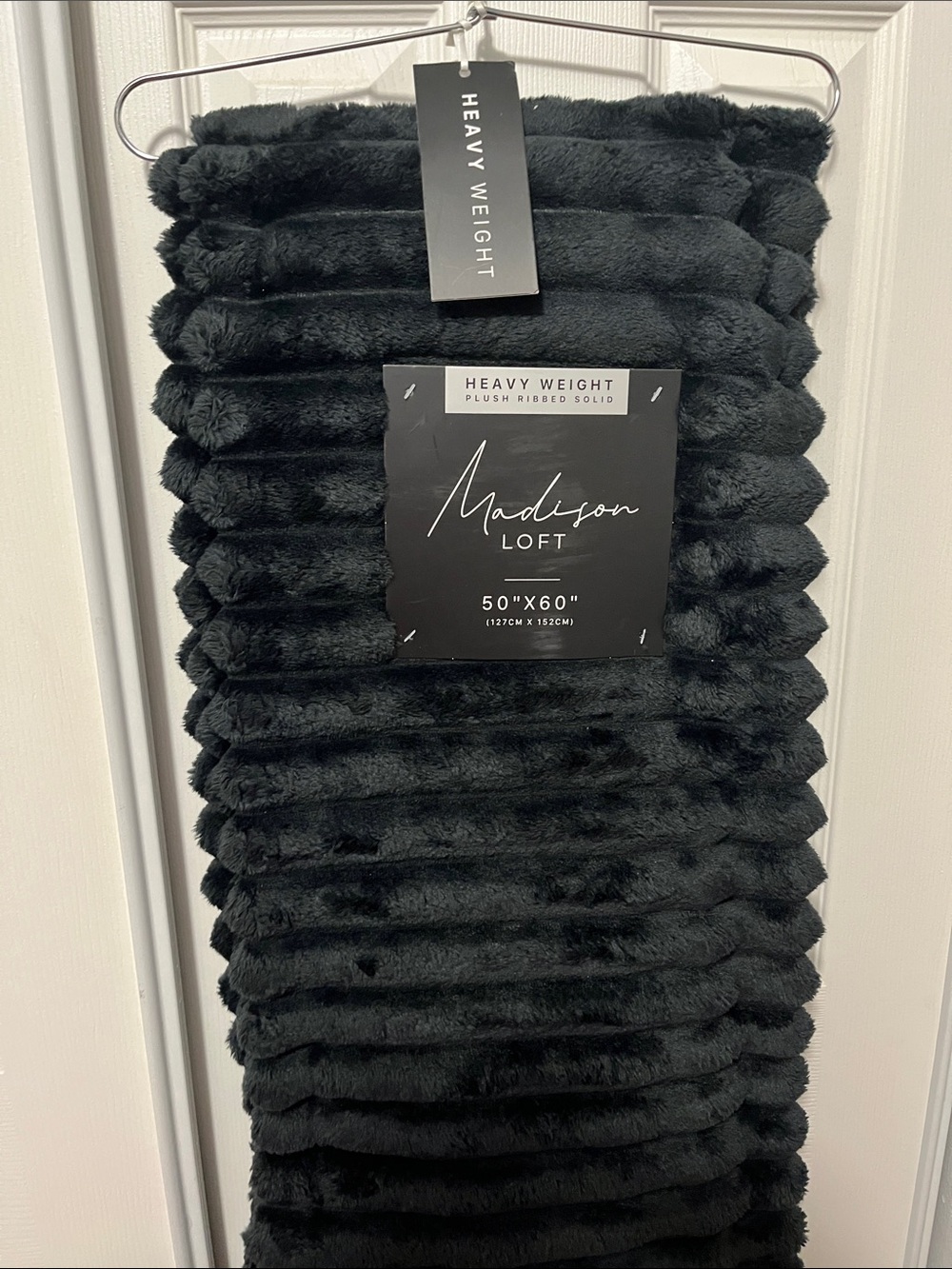Madison Plush Ribbed Throw Blanket - Black
